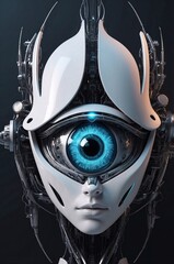 Robotic head. Futuristic glass with element cybernetic and Artificial intelligence. Monster, fantastic
