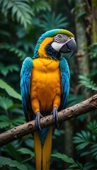 Obraz premium Blue-Gold Macaw: Vibrant Tropical Bird in Lush Foliage
