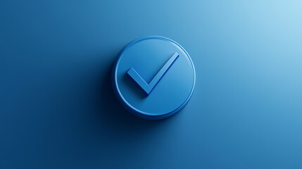 "3D Blue Checkmark Icon on Matte Plastic Circular Button"