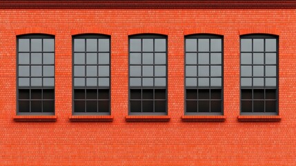 Obraz premium Four Black Framed Windows on a Red Brick Wall
