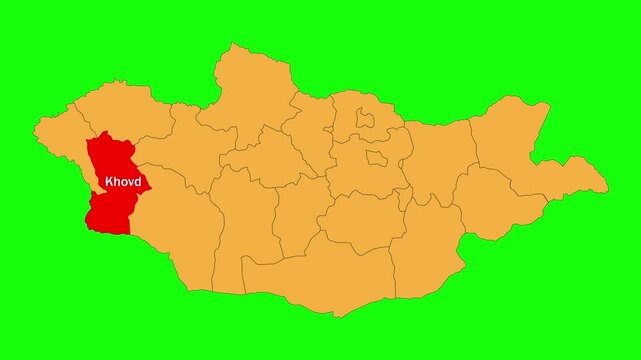 Khovd map animated video. The location is highlighted on the Mongolia map. Khovd map with Green screen background in video format.	