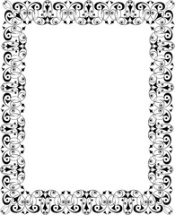 Decorative ornament border or frame in black isolated on white background for photo, picture, book sheet, letter, decoration, inscription, text, document