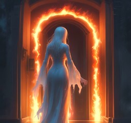 Illustration of glowing spirit woman.