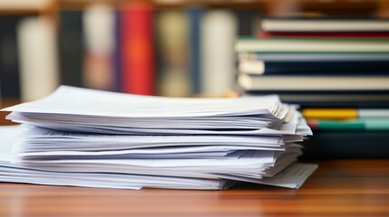 Close-up of a stack of documents with a calculator and pen on a wooden desk, symbolizing tax rules and financial planning.