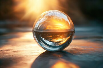 A stunning glass sphere reflects a beautiful sunset, capturing nature's essence in a unique and artistic manner.