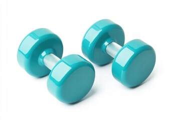 Two blue dumbbells are shown on a white background