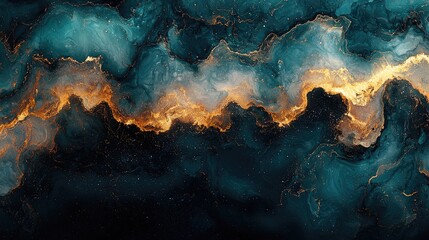 Obraz premium Mesmerizing Teal, Gold, and Black Ink Swirls: Stunning Marble Texture for Creative Designs