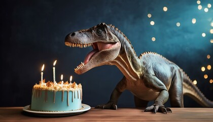 dinosaur eating a birthday cake