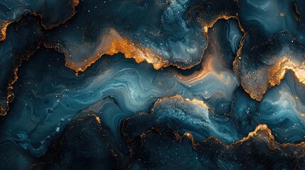 Mesmerizing Teal, Gold, and Black Ink Swirls: Stunning Marble Texture for Creative Designs
