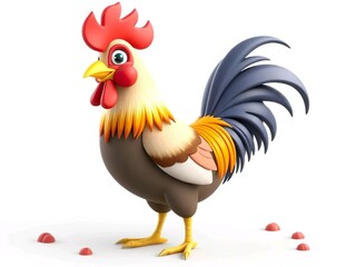 Fototapeta premium Happy cute rooster cartoon 3d rendering illustration