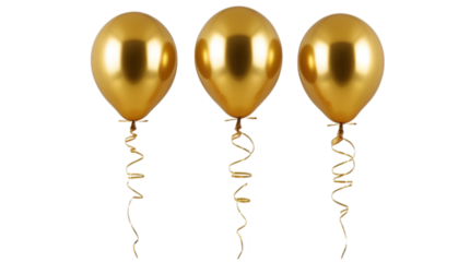 a pack of 3 shiny golden balloon without background ,PNG
