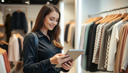 Fashion store worker checking in stock using her tablet