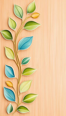 Colorful leaves branch on wood background, nature design, spring decor, craft project, vertical format, website template
