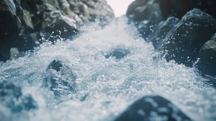 Rushing Water Flowing Through Rock Formation