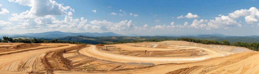 A panoramic view of a new housing development featuring deforestation and land clearance Highlight the impact of construction and urban sprawl on the environment