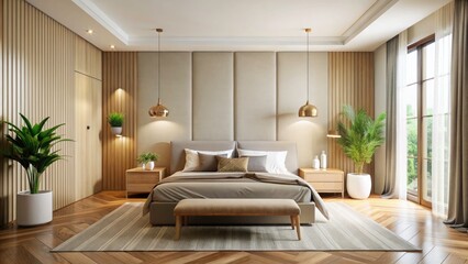 Fototapeta premium Achieve a minimalist haven: simple decor inspiration for a modern, chic bedroom.