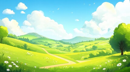 Obraz premium Serene Summer Landscape Rolling Hills And Daisies