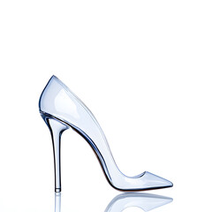 Fototapeta premium A High Heel made of Glass or Blue plastic isolated on white background 