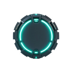 Fototapeta premium Futuristic circular design with glowing neon edges and a sleek black surface., isolated on a transparent background.