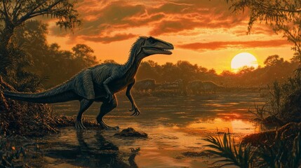 Twilight Foraging - Troodon Hunting in Exquisite Detail with Deep Tonal Colors