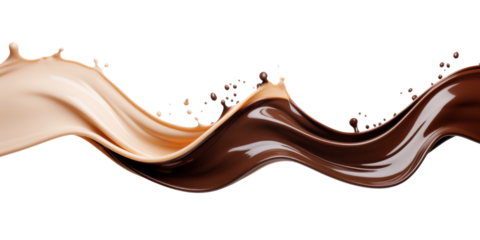 liquid sweet chocolate cream splash wave isolated on white or transparent png
