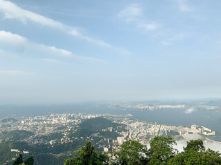 Top view of Rio de Janeiro cityscape with mountains,
