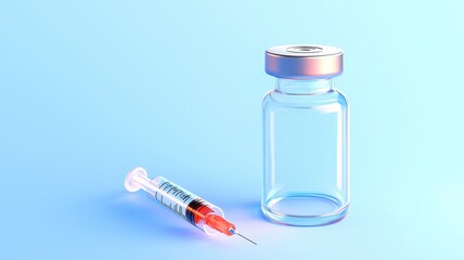cancer awareness with risk factors concept A syringe next to a glass vial on a blue background, representing medical themes.