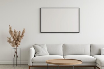 Modern Minimalist Living Room Interior with Neutral Tones and Stylish Decor Featuring a Blank Canvas for Personalization