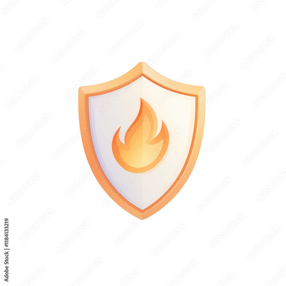 Poster stylized shield icon with flame, representing security and protection concepts., isolated on a trans