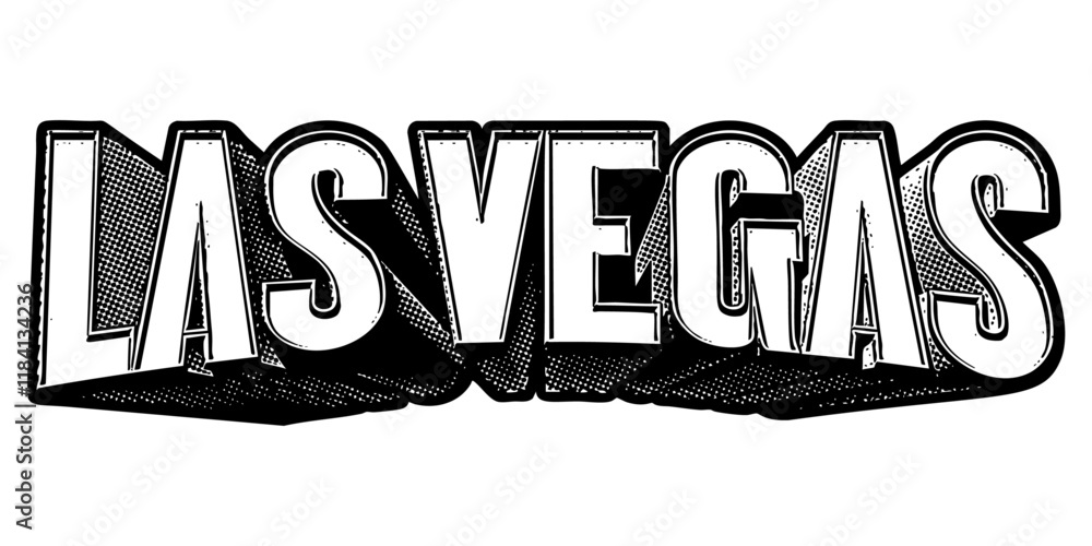 Aufkleber ‘las vegas’ written in three-dimensional one-point perspective retro extruded block letters with gra