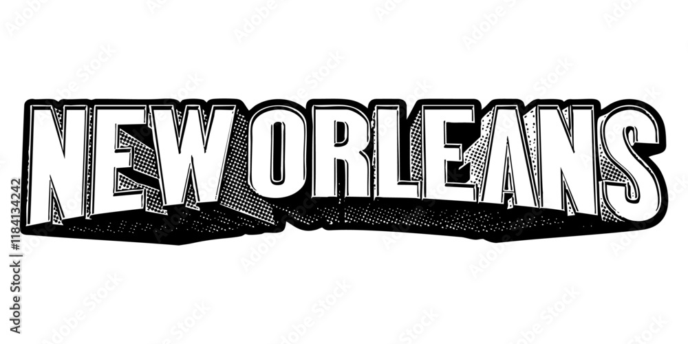 Poster ‘new orleans’ written in three-dimensional one-point perspective retro extruded block letters with g