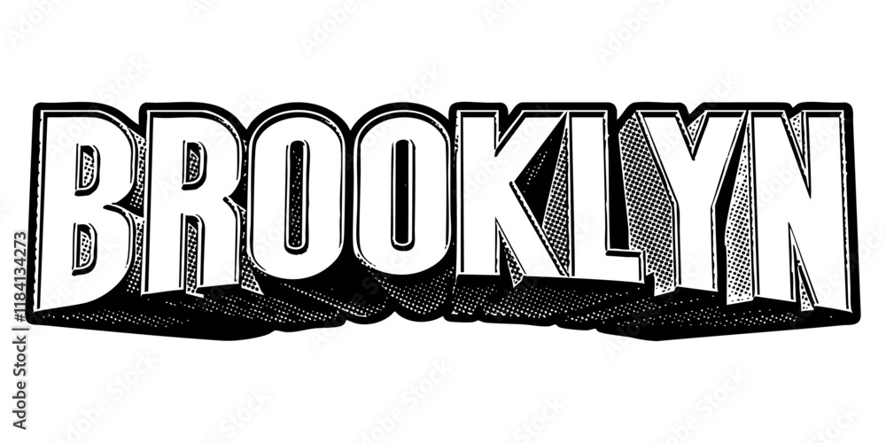 Poster ‘brooklyn written in three-dimensional one-point perspective retro extruded block letters with grain