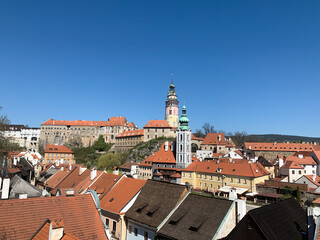 Obraz premium Top view of Český Krumlov, historic town with red rooftops