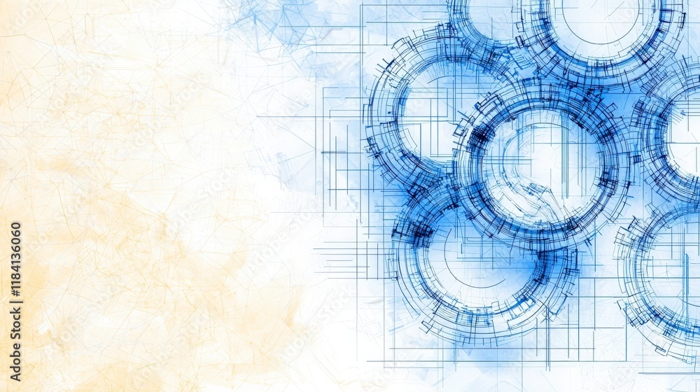 Poster abstract blue architectural design with geometric patterns and soft background for creative projects