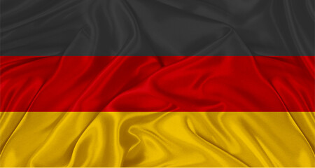 Close up of flag of Germany with cloth texture. Realistic Germany flag waving