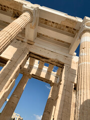 Fototapeta premium Close-up of ancient Greek columns and architectural details of the Propylaea in Athen