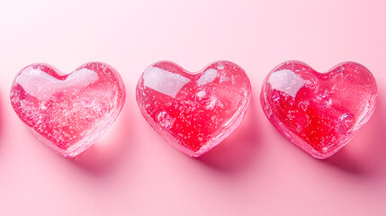 Fototapeta premium Delightful heart-shaped candies shine in soft pink tones, evoking a sense of love and sweetness for special occasions