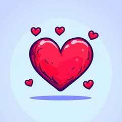Colorful Hand-Drawn Heart Illustration Surrounded by Smaller Hearts on Soft Blue Background for Valentine's Day, Love, Romance, and Affection Themes