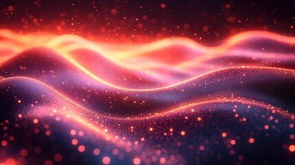 Abstract Red and Orange Glowing Particles Wave Background Digital Art