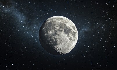 Fototapeta premium Detailed close-up of the moon with visible craters and a starry background
