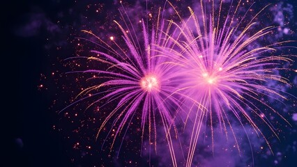 Fototapeta premium Stunning Lavender Fireworks, Vibrant Purple and Pink Explosions Against a Black Night Sky