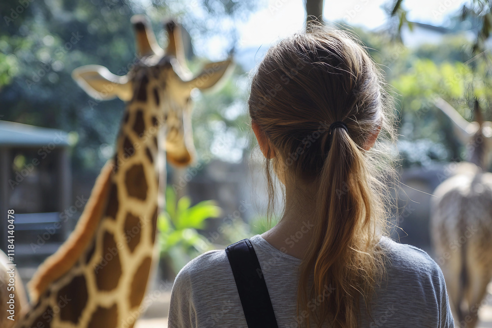 Poster zookeper watching and learning about various animals in a wildlife park generative ai