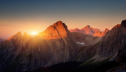 Majestic Sunrise Illuminates Mountain Peaks 