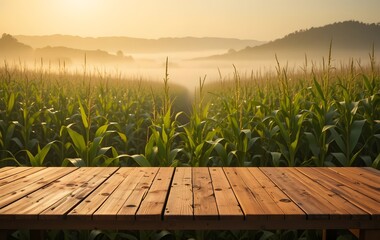 Wooden Podium in a Cornfield at Dawn