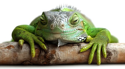 Serene Green Iguana Resting on Wood: A Peaceful Reptile Portrait