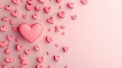 3D Rendering of Valentine's Day Background with Pink Heart on Pastel Tone, Cute Cartoon Style with Text Space
