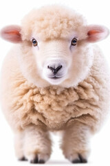 Fluffy lamb, farm animal portrait, white background, agriculture. Ideal for children's books, websites, and marketing materials