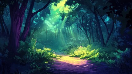 Sunlit Path Through A Lush Enchanting Forest