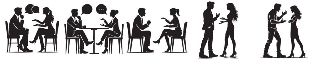 collection of vector silhouettes of couples arguing