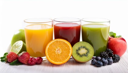 tasty mixed fruits juice isolated on white background